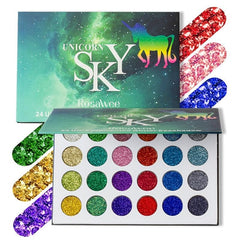 Rosawee Glitter Eyeshadow Palette 24 Colors Highly Pigmented Fluorescent Makeup