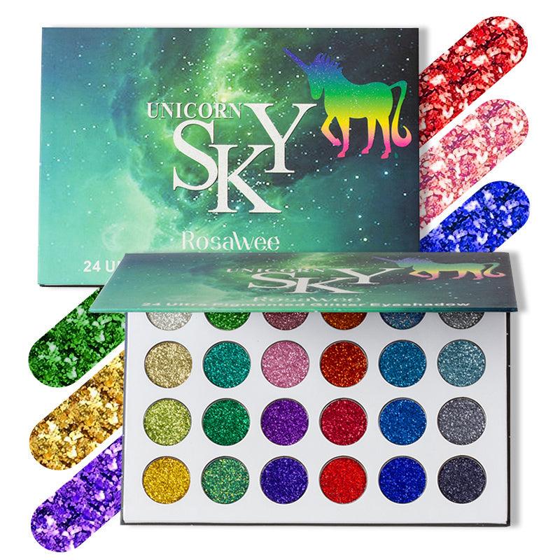 Rosawee Glitter Eyeshadow Palette 24 Colors Highly Pigmented Fluorescent Makeup