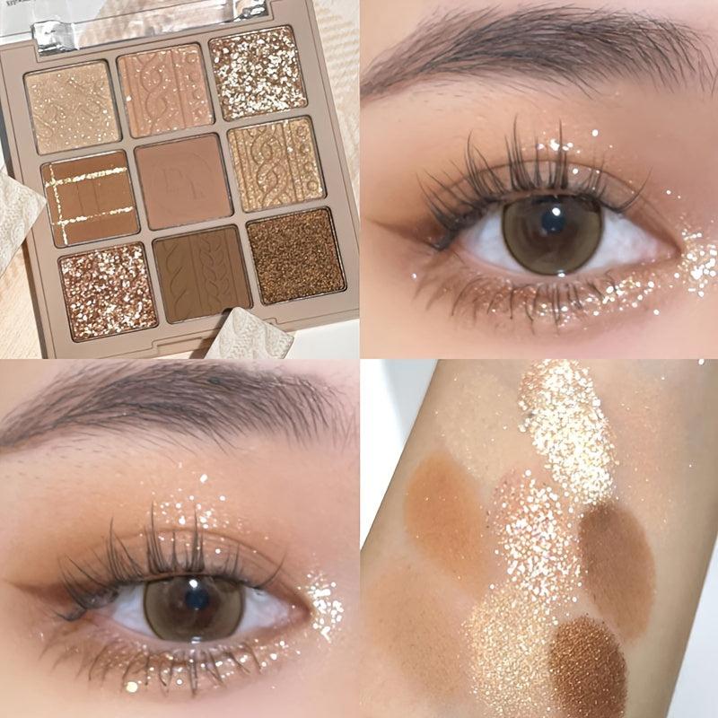 9-Color Matte/Shimmer/Sequin Finish Earth Tone Eyeshadow Palette Orange Brown