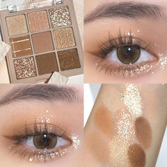 9-Color Matte/Shimmer/Sequin Finish Earth Tone Eyeshadow Palette Orange Brown