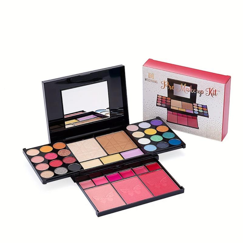 38 Colors Eyeshadow Palette Contour Blush Lip Gloss Brushes Set