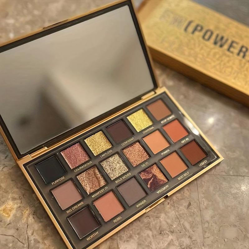 18-Color Golden Brown Eyeshadow Palette Glitter Matte Finish Exotic Makeup