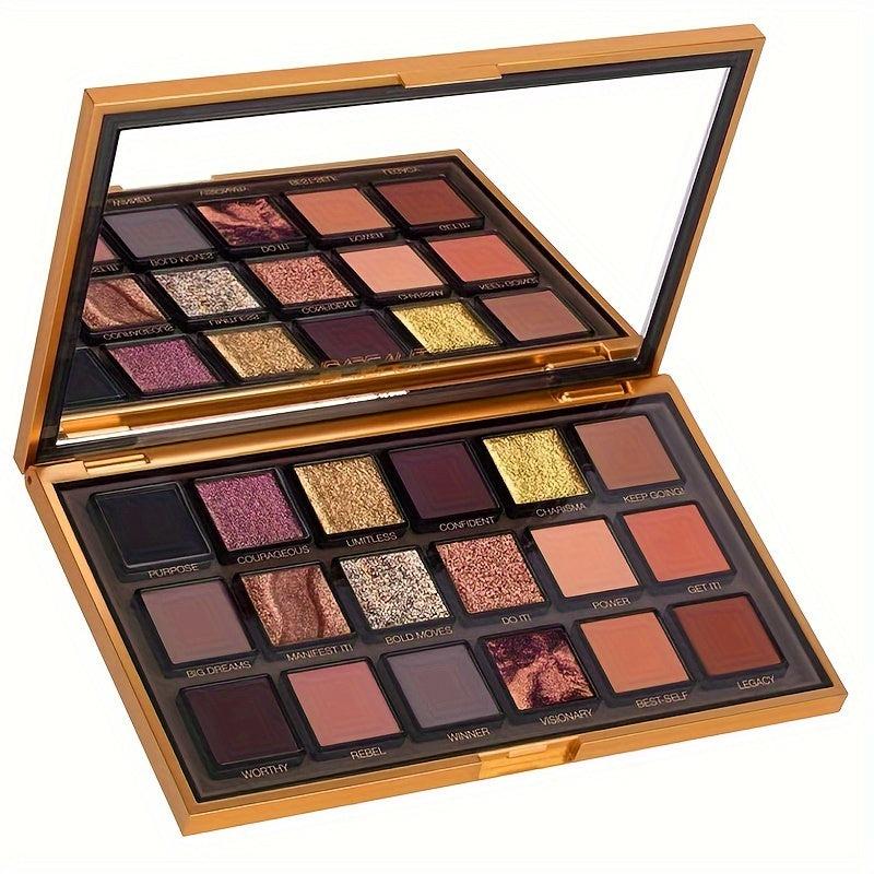 18-Color Golden Brown Eyeshadow Palette Glitter Matte Finish Exotic Makeup