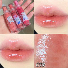 Cat Print 6 Jelly Lip Gloss Long Lasting Dew Sparkle Transparent Film