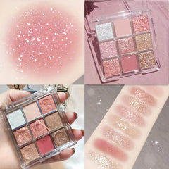 9-Color Eyeshadow Palette with Eyeliner and Brush Set