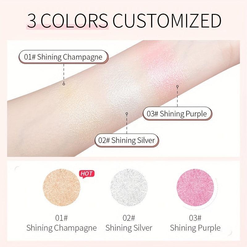 Highlighter Powder Soft Silky Texture Waterproof Face Makeup Compact 3 Colors