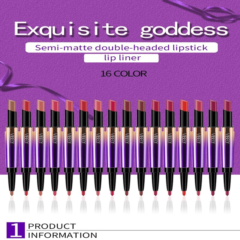 2 In 1 Lip Gloss Lip Line Pen Durable Double Lasting Pencil Pen Lipstick