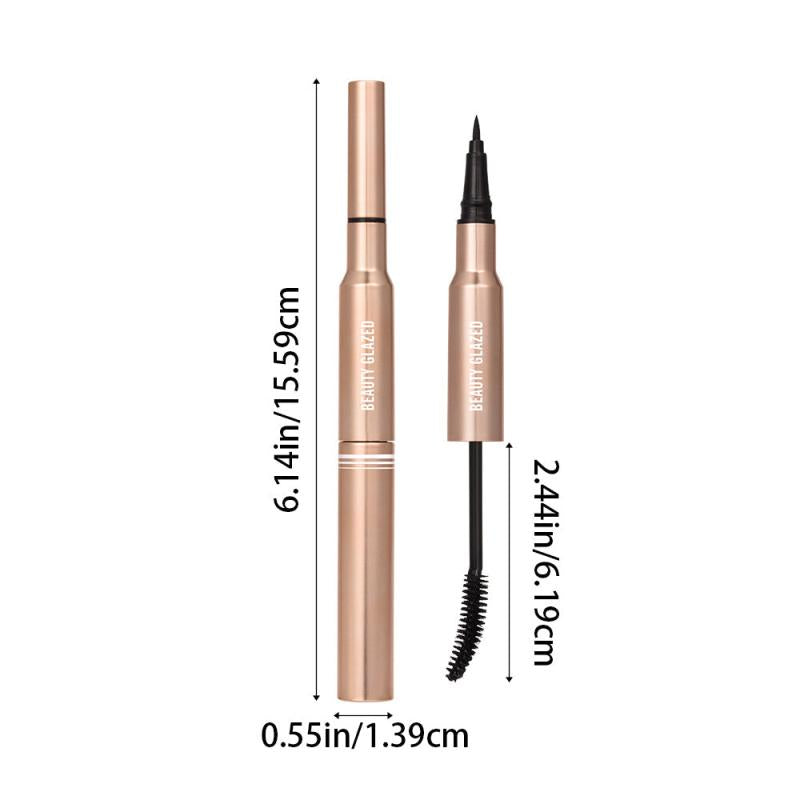 2-in-1 Waterproof Eyeliner Mascara Pen Dual Ended 6D Silk Fiber Curling Mascara