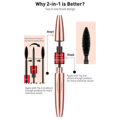 2-In-1 Waterproof Mascara Lengthening Volumizing Thick Curling Smudge Proof