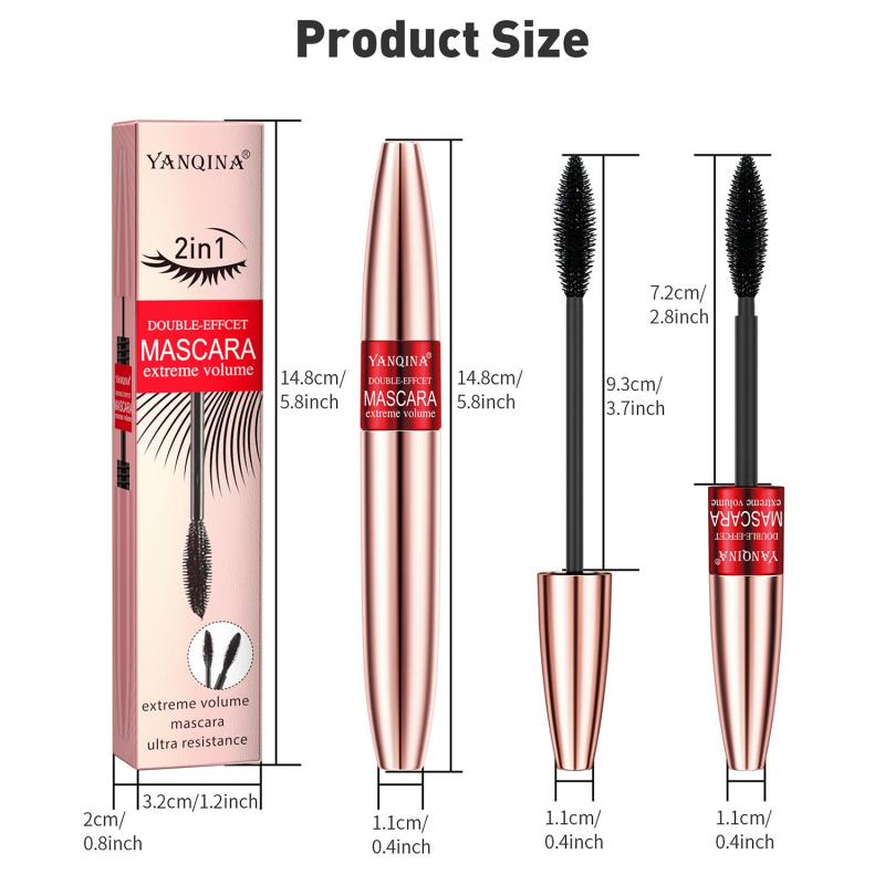 2-In-1 Waterproof Mascara Lengthening Volumizing Thick Curling Smudge Proof