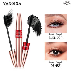 2-In-1 Waterproof Mascara Lengthening Volumizing Thick Curling Smudge Proof