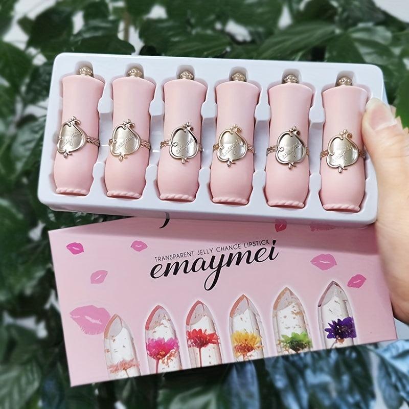 Set of 6 Color-Changing Jelly Lipsticks with Moisturizing Formula