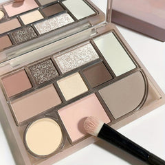 Matte Shimmer Finish Eyeshadow Palette in Cement Grey Brown Nude Earth