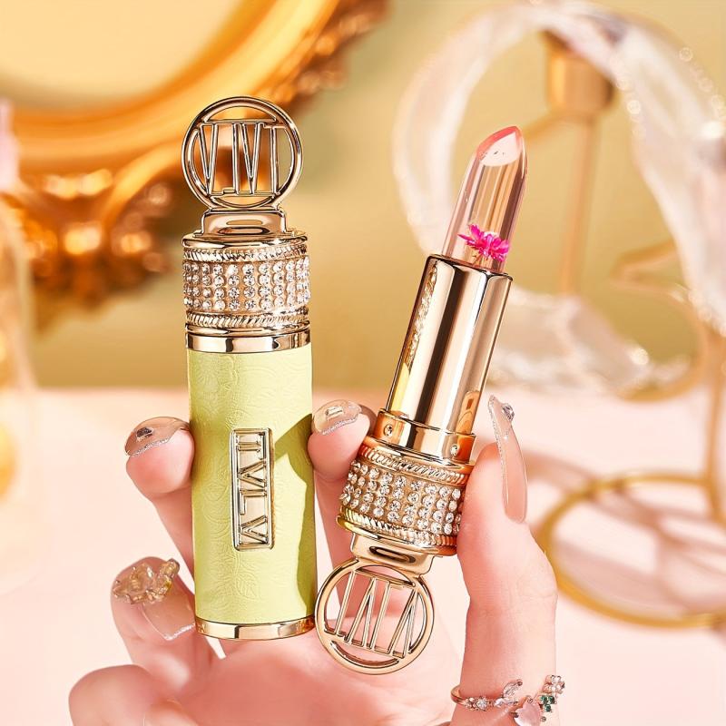 Crystal Golden Foil Flower Lipstick Long Lasting Moisturizing Lip Gloss