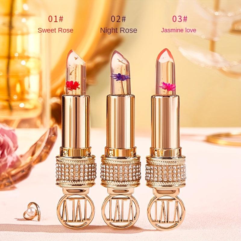 Crystal Golden Foil Flower Lipstick Long Lasting Moisturizing Lip Gloss