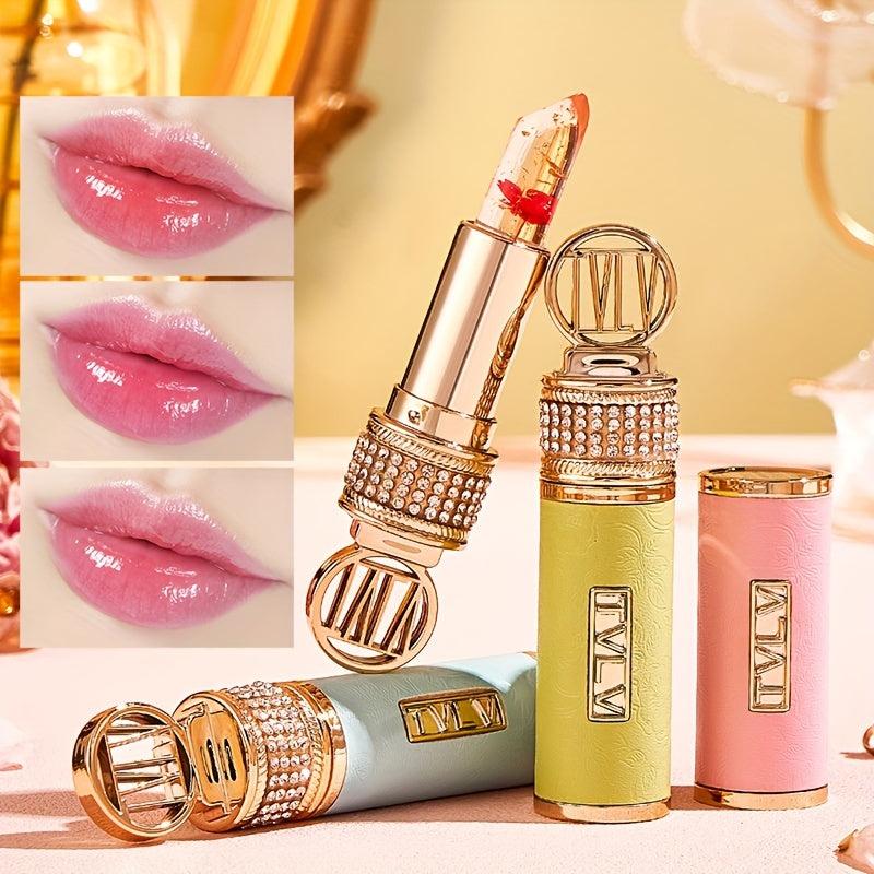 Crystal Golden Foil Flower Lipstick Long Lasting Moisturizing Lip Gloss