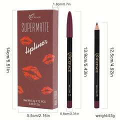 12 Color Lip Liner Set Matte Dewy Finish Long Lasting Waterproof Smudge Proof
