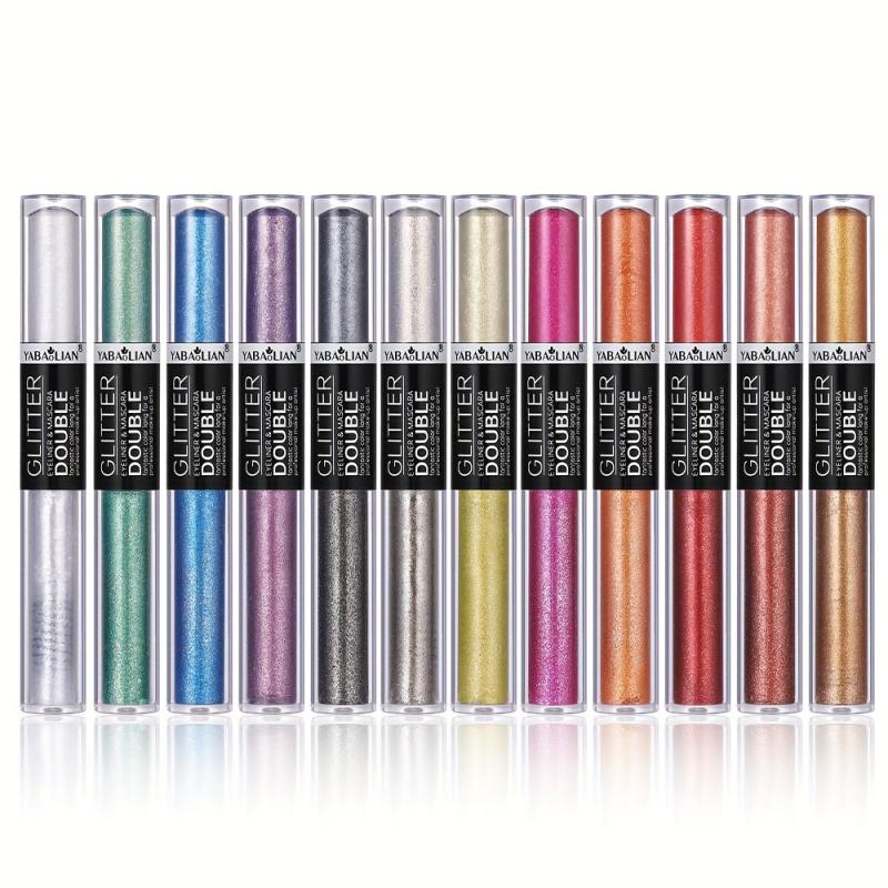 12 Colors Double Ended Mascara Eyeliner Set Sparkle Eye Makeup Set