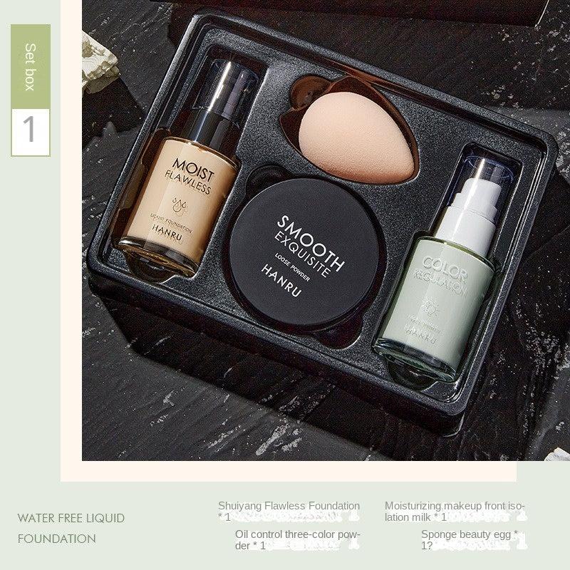 4-Piece Liquid Foundation Powder Puff Loose Powder Set
