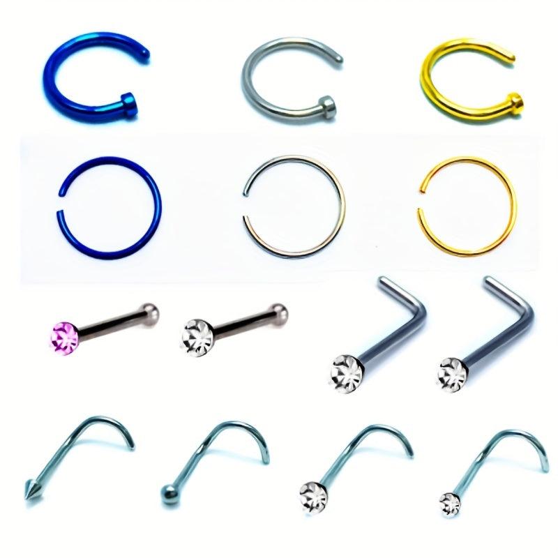 14pcs Surgical Steel Nose Rings Lip Stud Body Jewelry