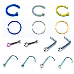 14pcs Surgical Steel Nose Rings Lip Stud Body Jewelry