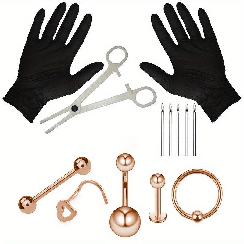 Stainless Steel Body Piercing Kit Nose Lip Ear Professional Piercing Tools