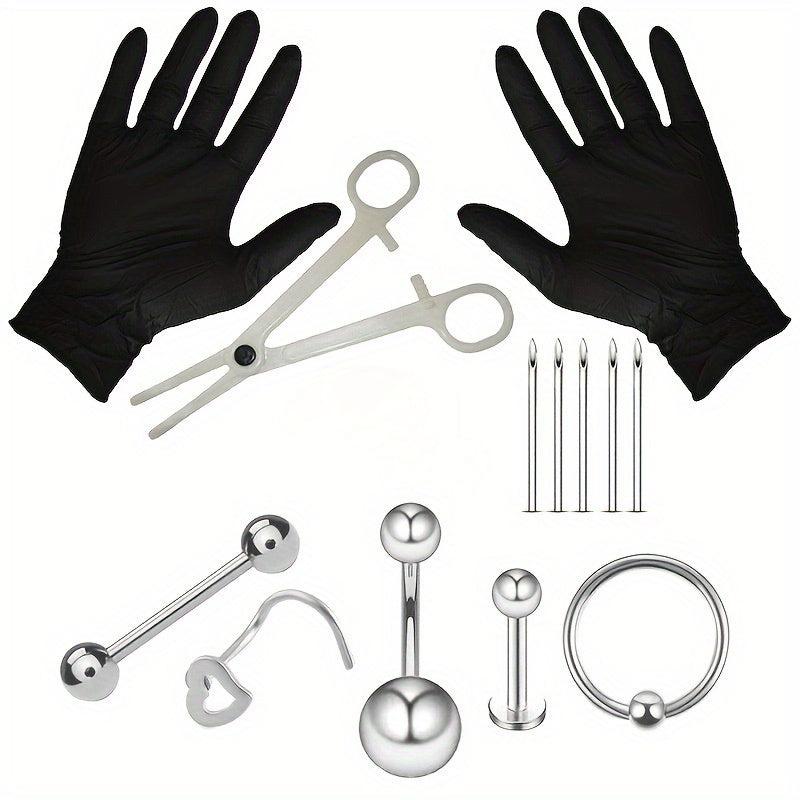 Stainless Steel Body Piercing Kit Nose Lip Ear Professional Piercing Tools