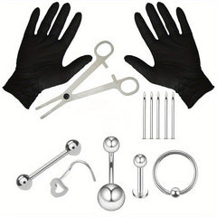 Stainless Steel Body Piercing Kit Nose Lip Ear Professional Piercing Tools
