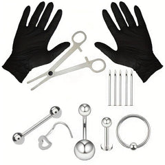 Stainless Steel Body Piercing Kit Nose Lip Ear Professional Piercing Tools