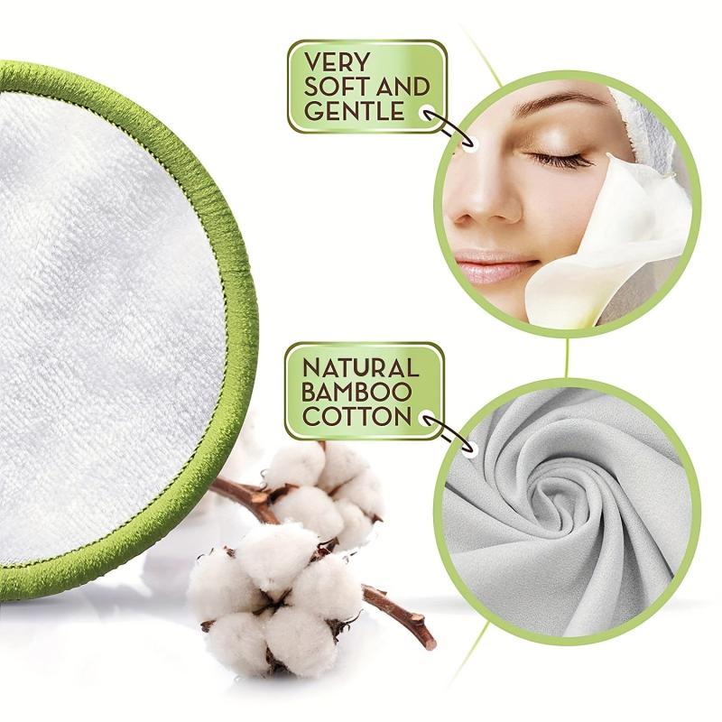 20pcs Reusable Bamboo Makeup Remover Pads - Eco Friendly, All Skin Types