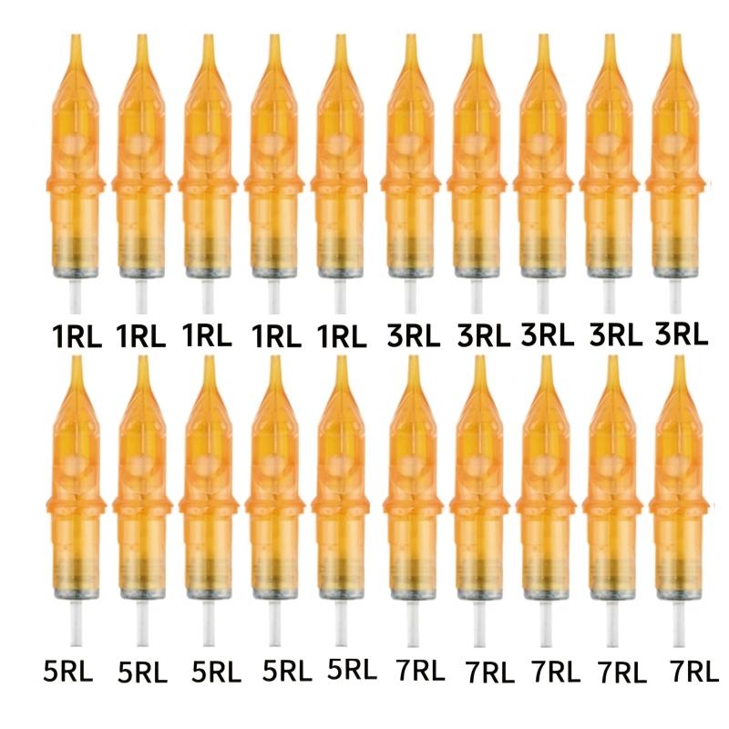 Yellow 20pcs Tattoo Cartridge Needles Disposable 1RL 3RL 5RL 7RL