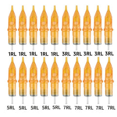 Yellow 20pcs Tattoo Cartridge Needles Disposable 1RL 3RL 5RL 7RL