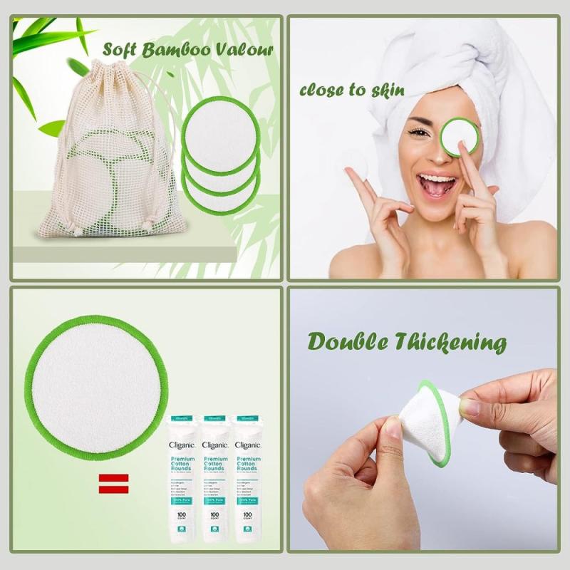16pcs Reusable Makeup Remover Pads Bamboo Fiber Natural Organic Cotton