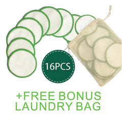 16pcs Reusable Makeup Remover Pads Bamboo Fiber Natural Organic Cotton