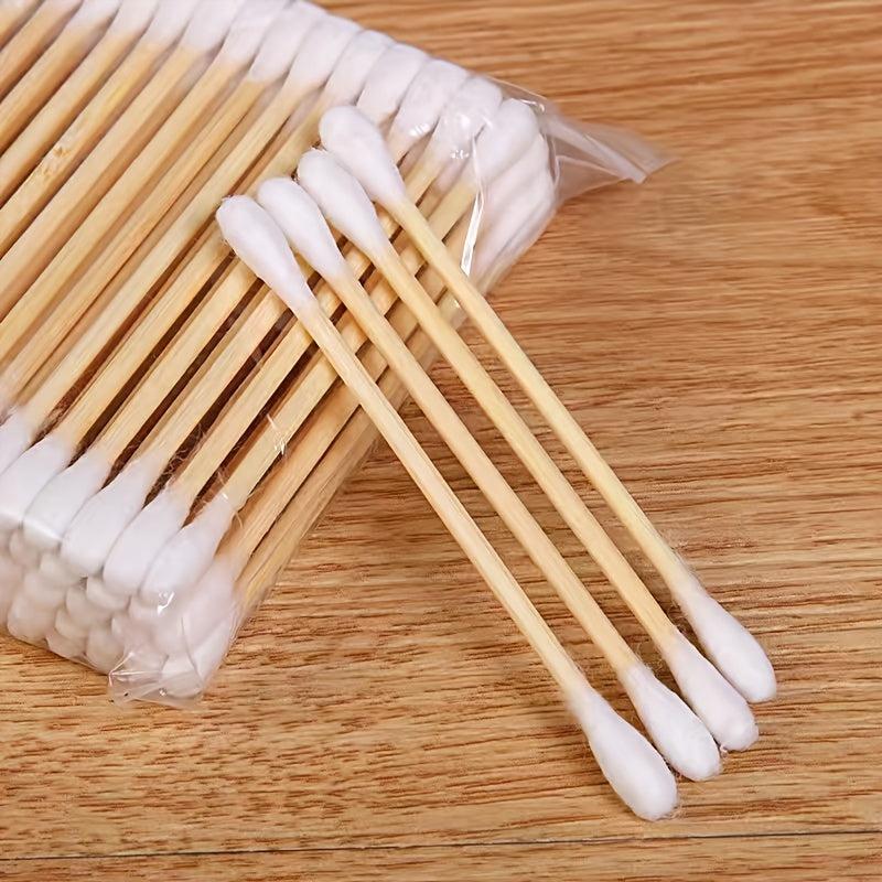 500pcs Disposable Cotton Swabs Double Round Tip for Ear Nose Clean