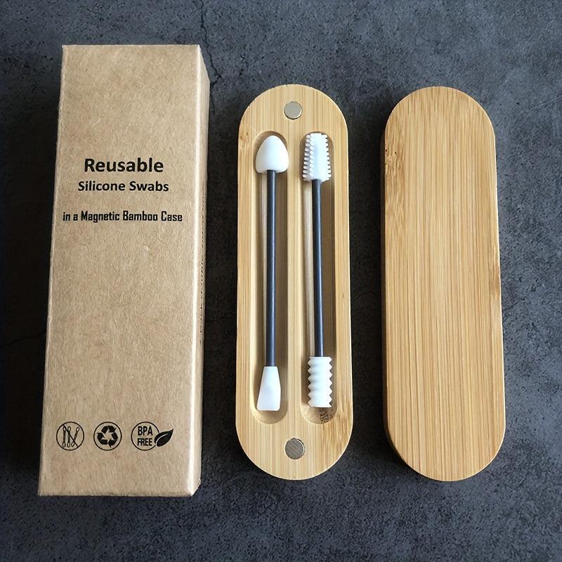 Reusable Cotton Swabs Silicone Swabs Double Head With Storage Case