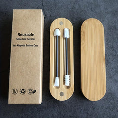 Reusable Cotton Swabs Silicone Swabs Double Head With Storage Case