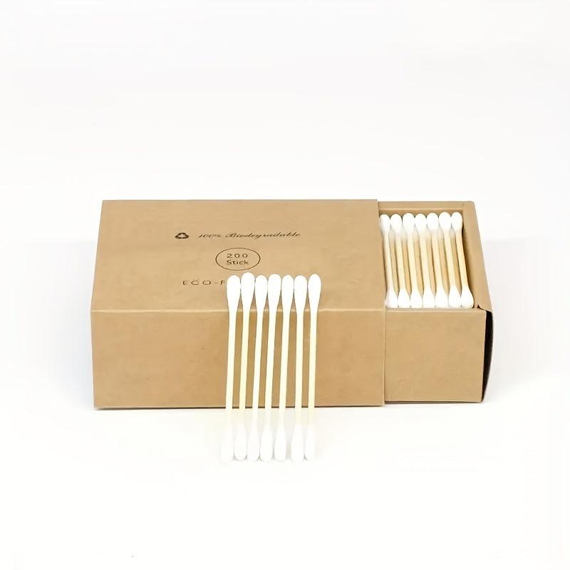 200pcs Double Round Tip Cotton Swabs with Case - Ear Nose Cleaning Beauty Tools