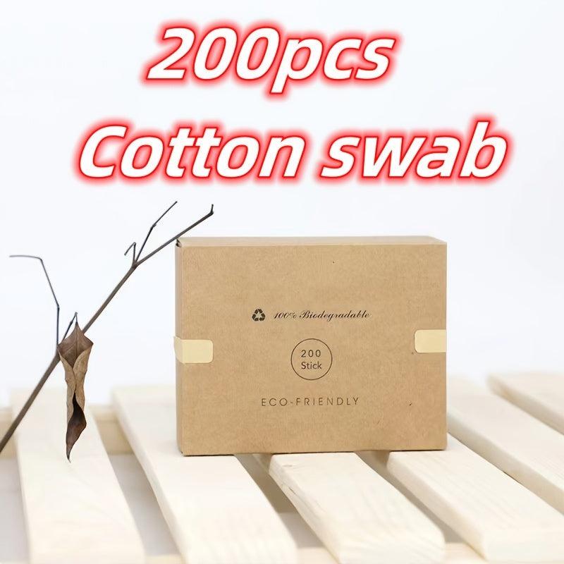 200pcs Double Round Tip Cotton Swabs with Case - Ear Nose Cleaning Beauty Tools