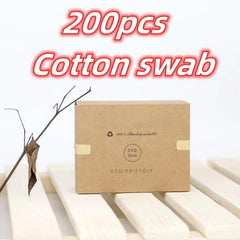 200pcs Double Round Tip Cotton Swabs with Case - Ear Nose Cleaning Beauty Tools