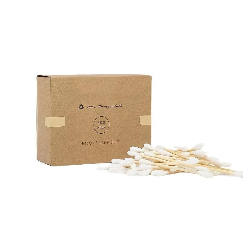 200pcs Double Round Tip Cotton Swabs with Case - Ear Nose Cleaning Beauty Tools