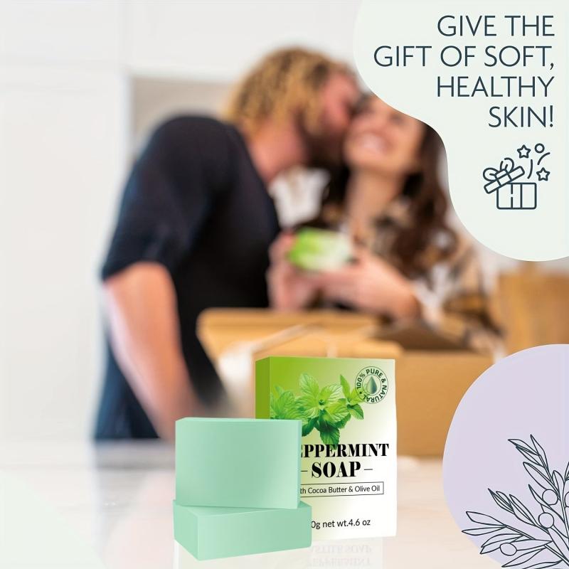 2-Pack Natural Peppermint Body Face Hand Soap Bar with Cocoa Butter & Olive