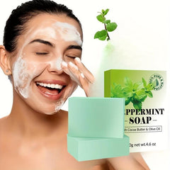 2-Pack Natural Peppermint Body Face Hand Soap Bar with Cocoa Butter & Olive