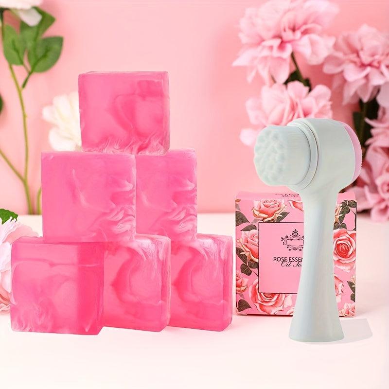 Double Sided Facial Brush + Rose Essential Soap