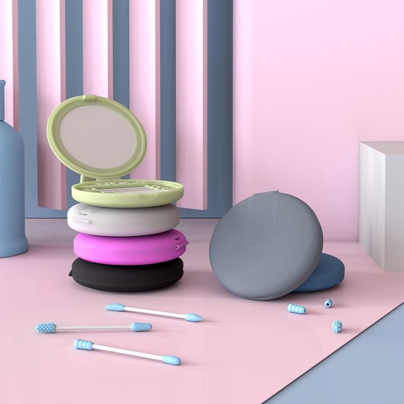 Reusable Silicone Cotton Swab With Mirror and Case
