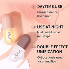 2PCS Night Lip Tint Kit Natural Lip Enhancer Instant Volumising Ginger Gloss