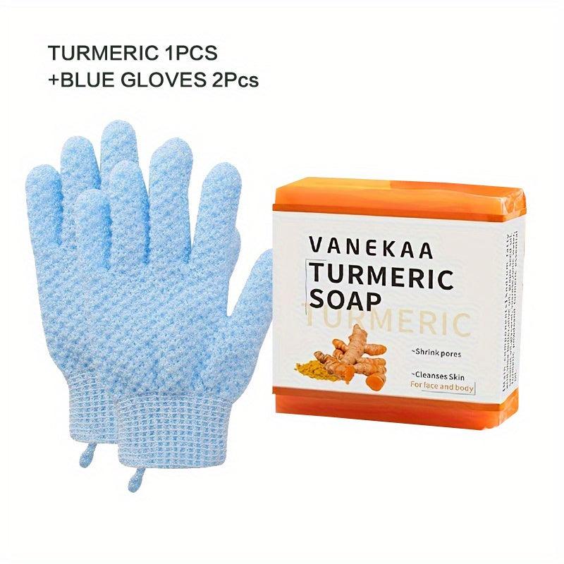 Turmeric Soap & Exfoliating Gloves for Soft Skin