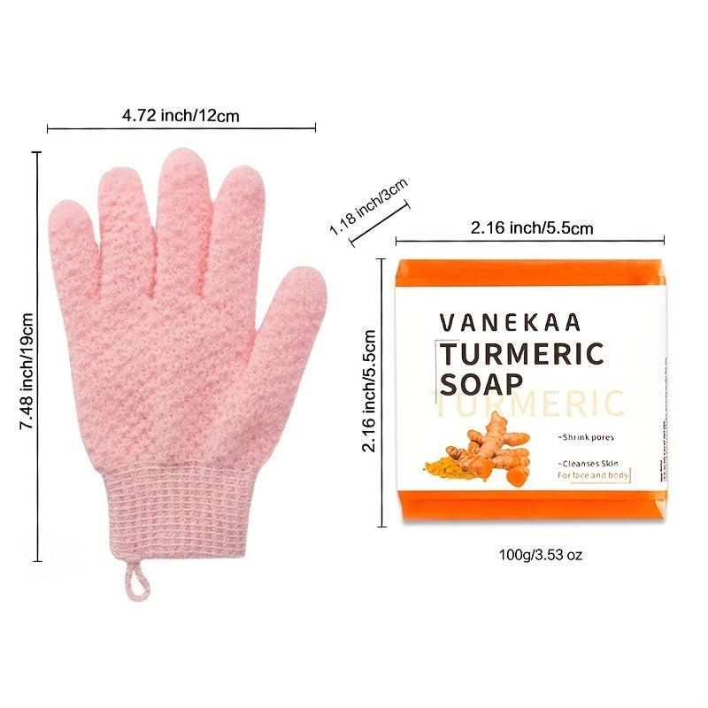 Turmeric Soap & Exfoliating Gloves for Soft Skin