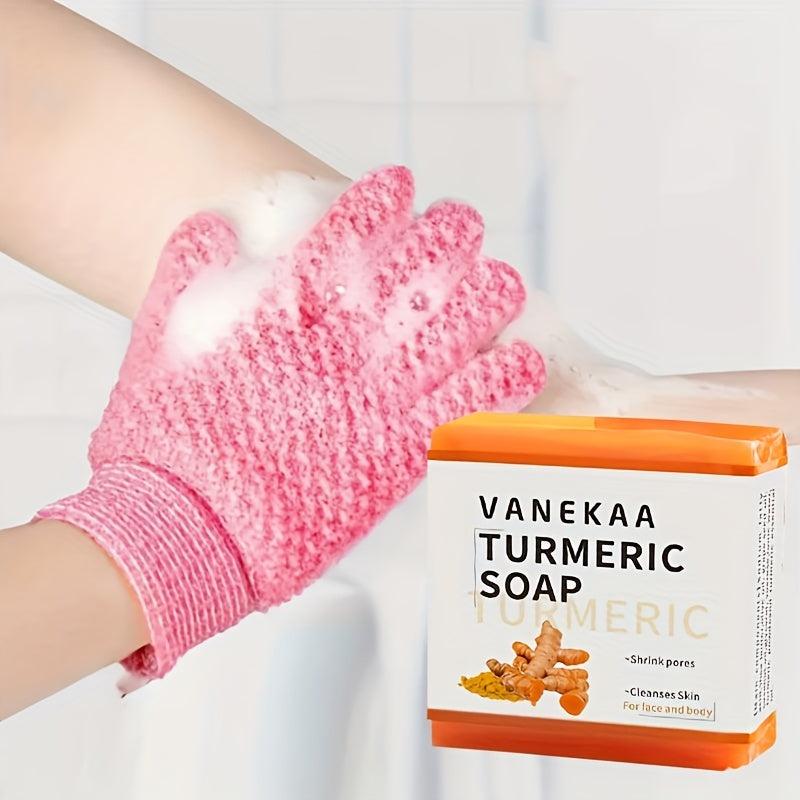 Turmeric Soap & Exfoliating Gloves for Soft Skin
