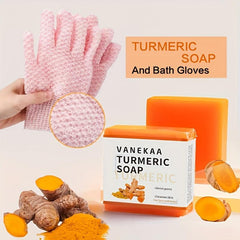 Turmeric Soap & Exfoliating Gloves for Soft Skin